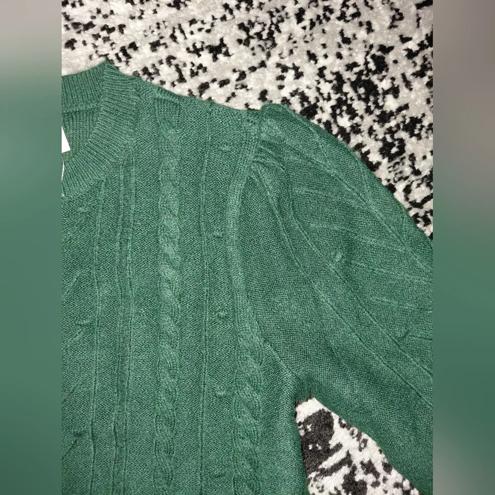 LOFT Green Bobble Knit Ruffle Hem Sweater | Size Large | NWT